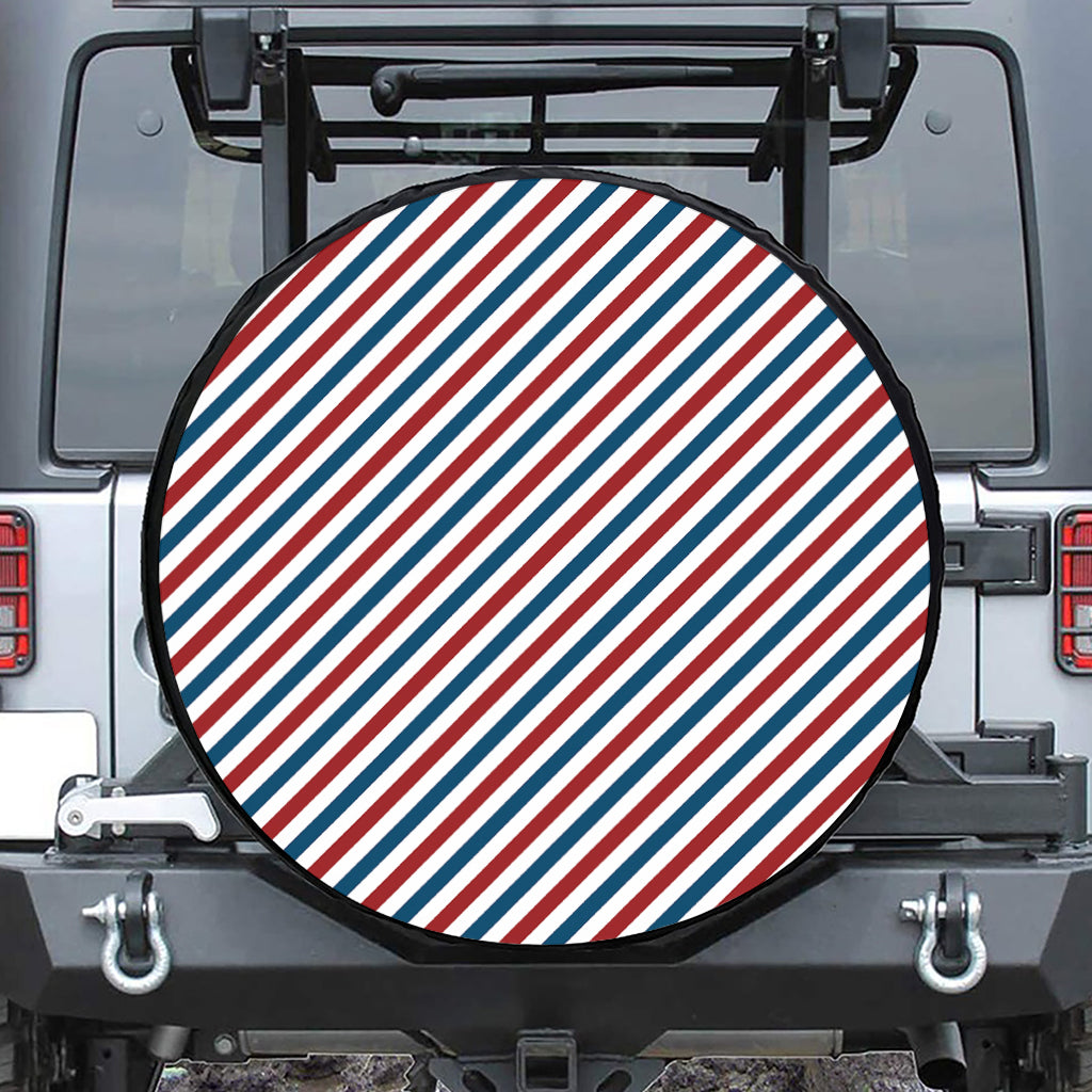USA Patriotic Striped Pattern Print Leather Spare Tire Cover