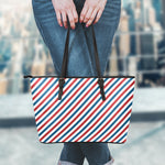 USA Patriotic Striped Pattern Print Leather Tote Bag