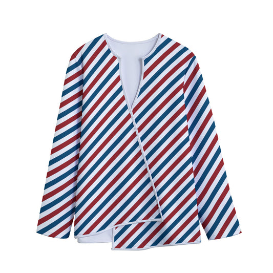 USA Patriotic Striped Pattern Print Long Sleeve Short Coat