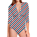 USA Patriotic Striped Pattern Print Long Sleeve Swimsuit