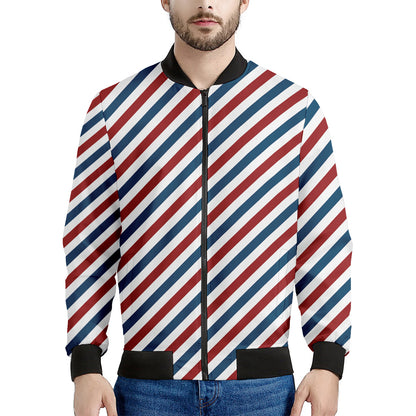 USA Patriotic Striped Pattern Print Men's Bomber Jacket