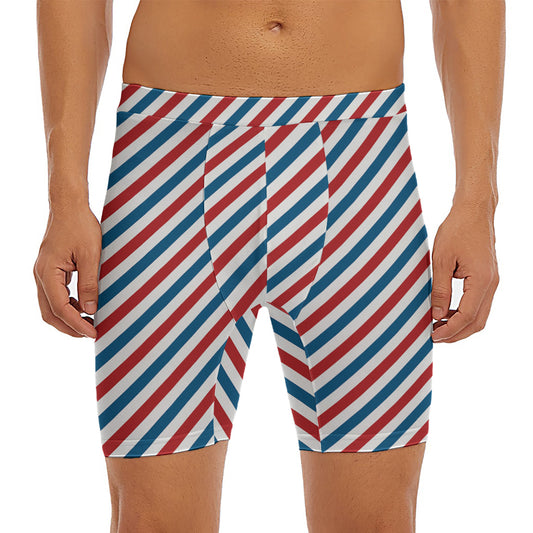 USA Patriotic Striped Pattern Print Men's Long Boxer Briefs