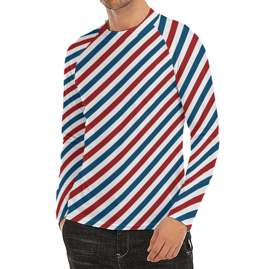 USA Patriotic Striped Pattern Print Men's Long Sleeve Rash Guard