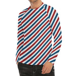 USA Patriotic Striped Pattern Print Men's Long Sleeve Rash Guard