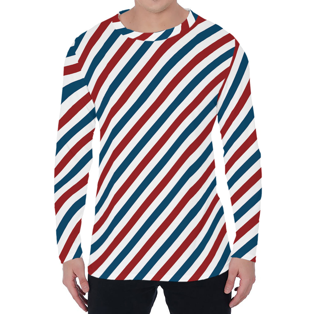 USA Patriotic Striped Pattern Print Men's Long Sleeve T-Shirt