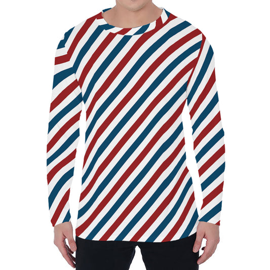 USA Patriotic Striped Pattern Print Men's Long Sleeve T-Shirt