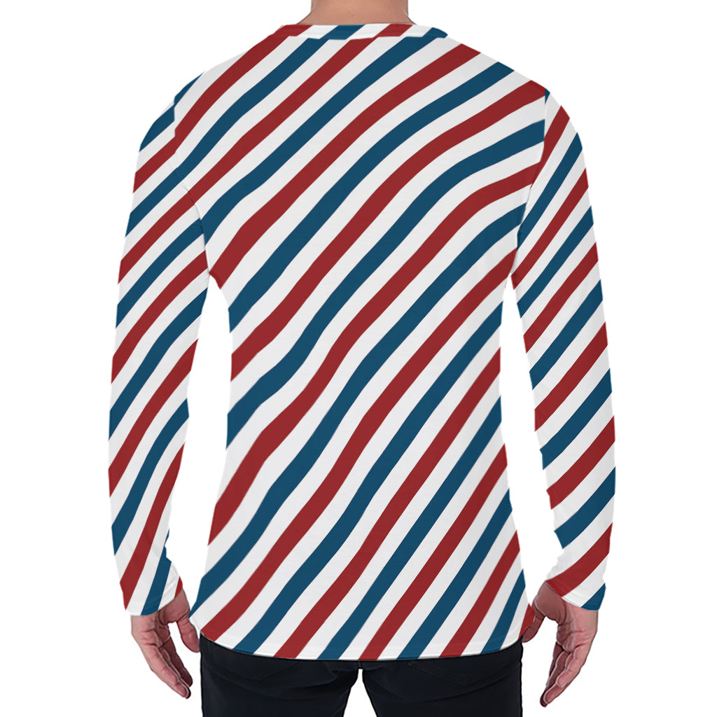 USA Patriotic Striped Pattern Print Men's Long Sleeve T-Shirt