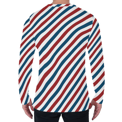 USA Patriotic Striped Pattern Print Men's Long Sleeve T-Shirt