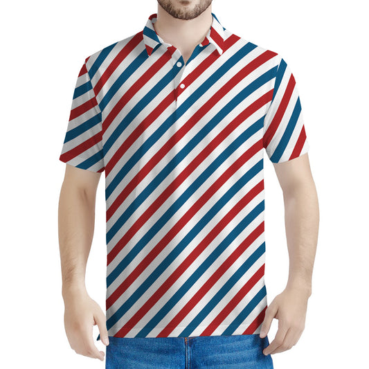 USA Patriotic Striped Pattern Print Men's Polo Shirt