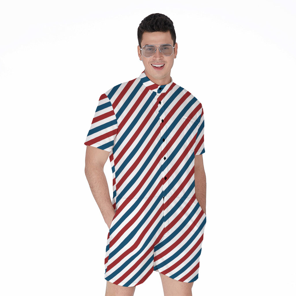 USA Patriotic Striped Pattern Print Men's Rompers