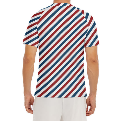 USA Patriotic Striped Pattern Print Men's Short Sleeve Rash Guard
