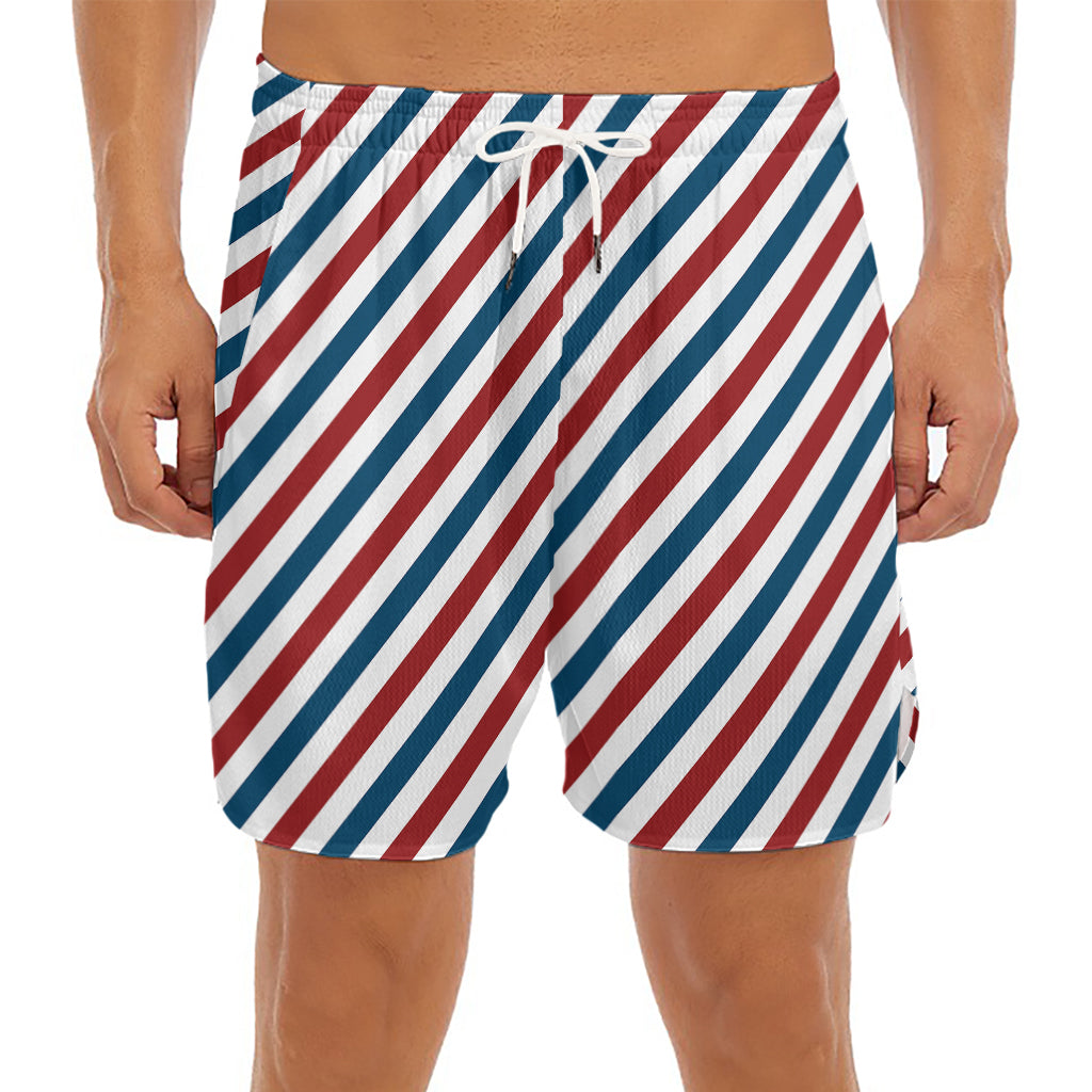 USA Patriotic Striped Pattern Print Men's Split Running Shorts