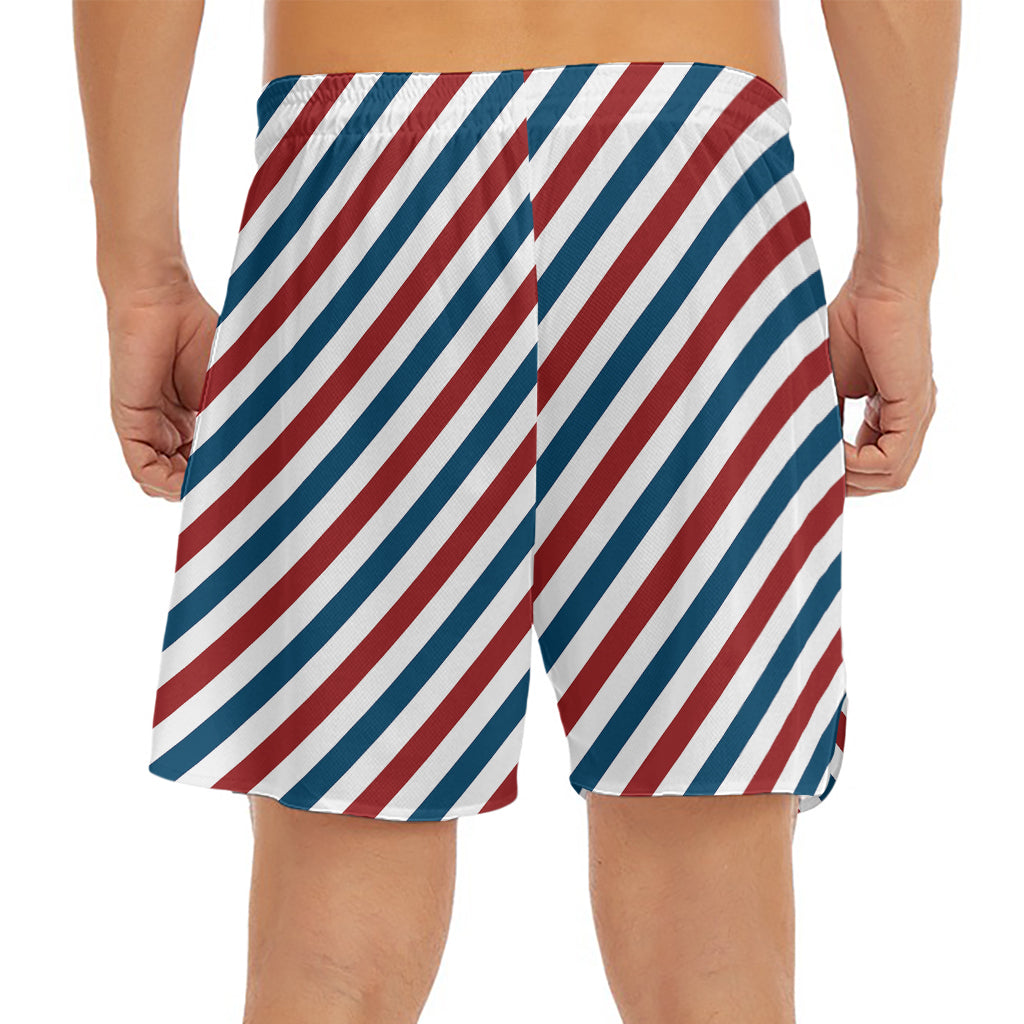 USA Patriotic Striped Pattern Print Men's Split Running Shorts