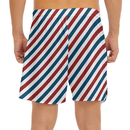USA Patriotic Striped Pattern Print Men's Split Running Shorts
