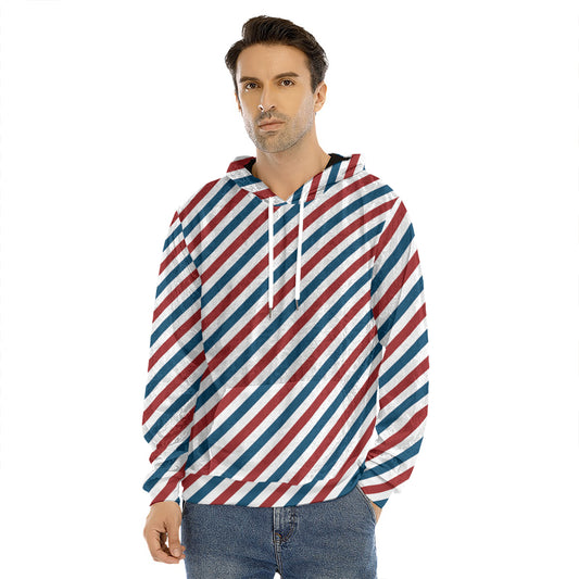 USA Patriotic Striped Pattern Print Men's Velvet Pullover Hoodie