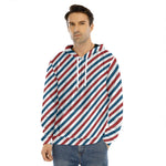 USA Patriotic Striped Pattern Print Men's Velvet Pullover Hoodie