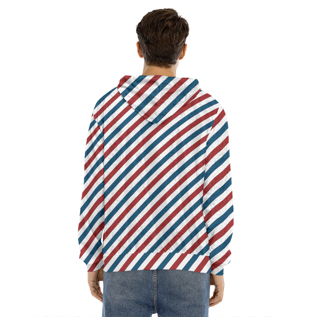 USA Patriotic Striped Pattern Print Men's Velvet Pullover Hoodie