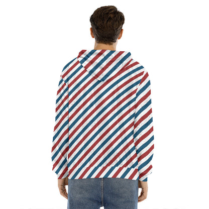 USA Patriotic Striped Pattern Print Men's Velvet Pullover Hoodie