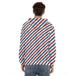USA Patriotic Striped Pattern Print Men's Velvet Pullover Hoodie
