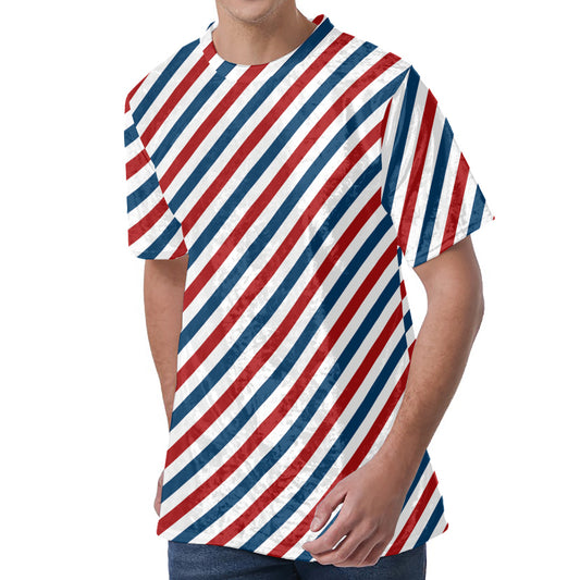 USA Patriotic Striped Pattern Print Men's Velvet T-Shirt