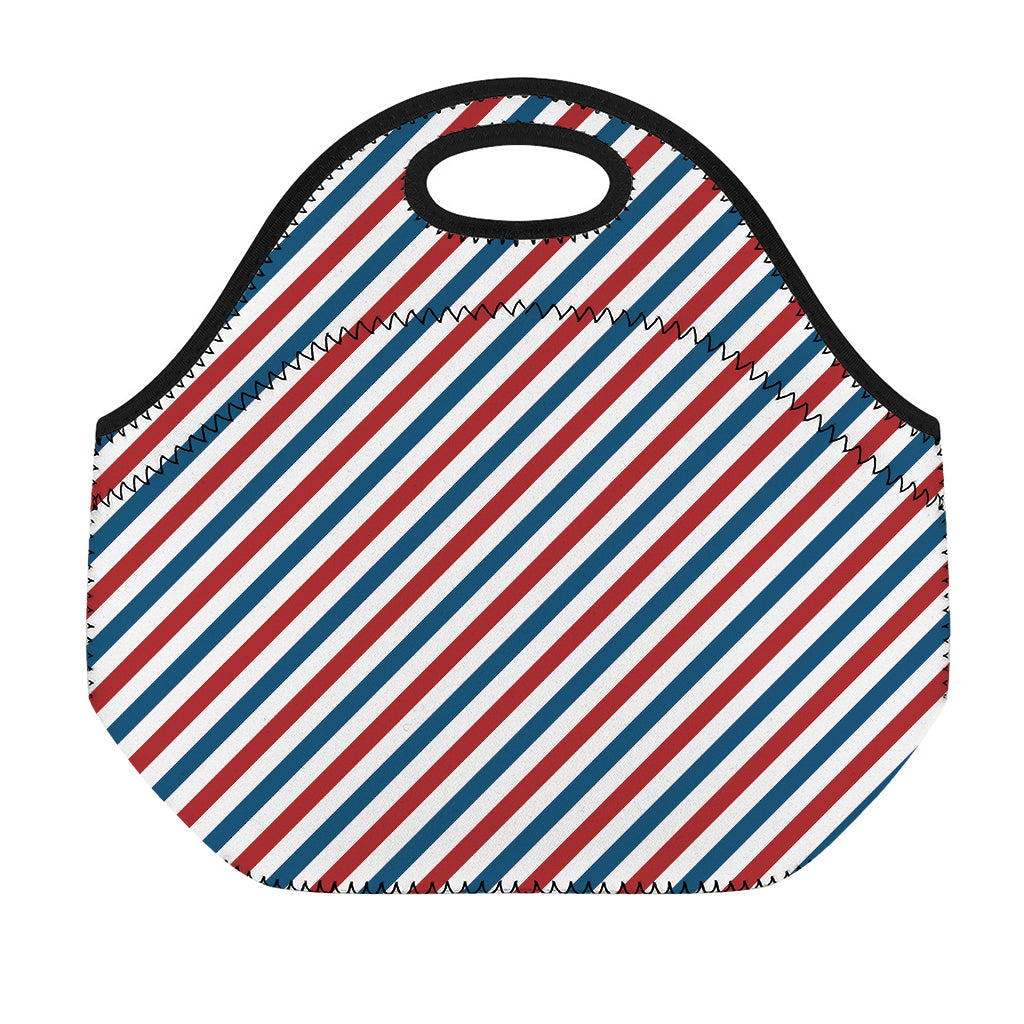 USA Patriotic Striped Pattern Print Neoprene Lunch Bag