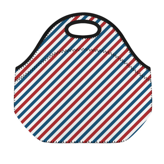 USA Patriotic Striped Pattern Print Neoprene Lunch Bag