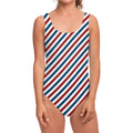 USA Patriotic Striped Pattern Print One Piece Swimsuit