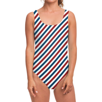 USA Patriotic Striped Pattern Print One Piece Swimsuit