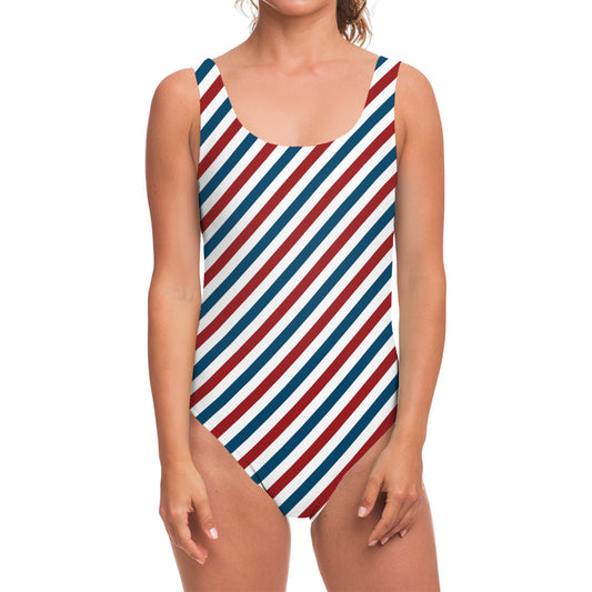 USA Patriotic Striped Pattern Print One Piece Swimsuit