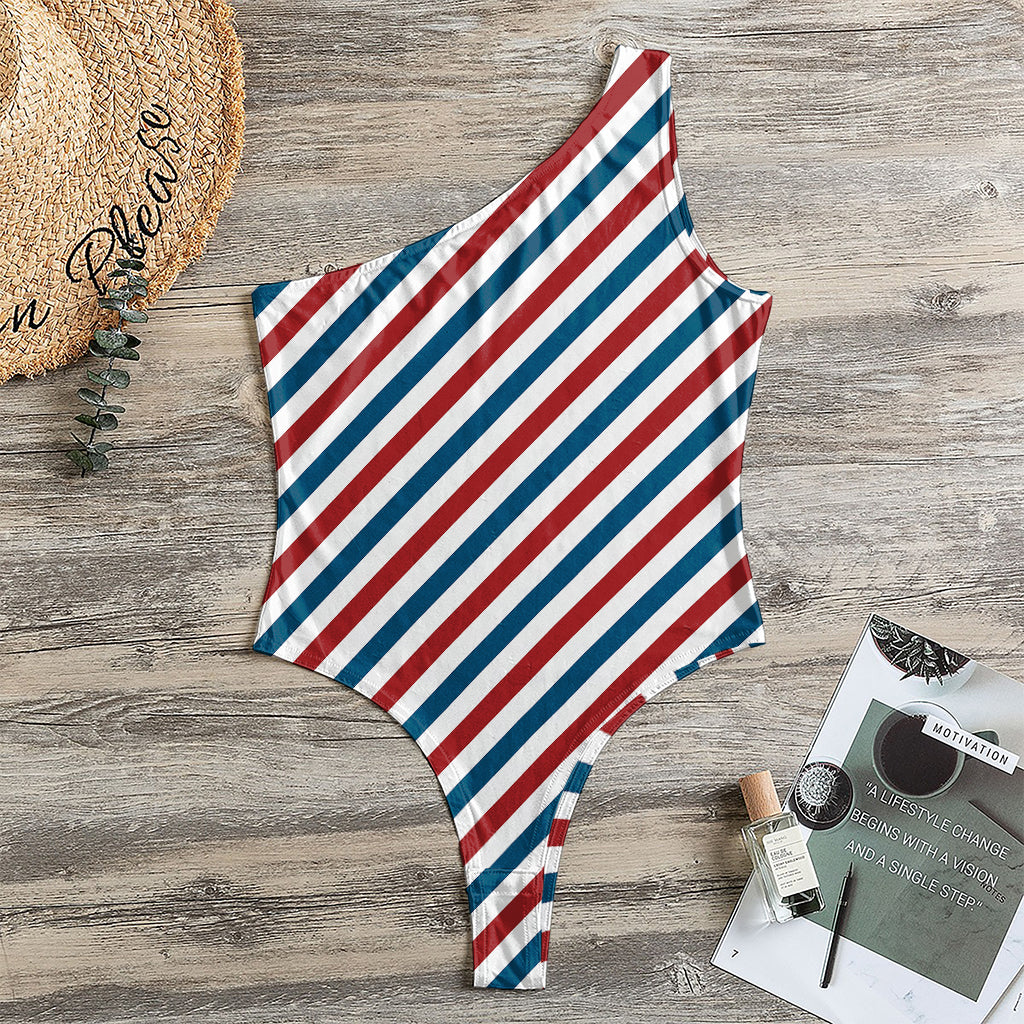 USA Patriotic Striped Pattern Print One Shoulder Bodysuit
