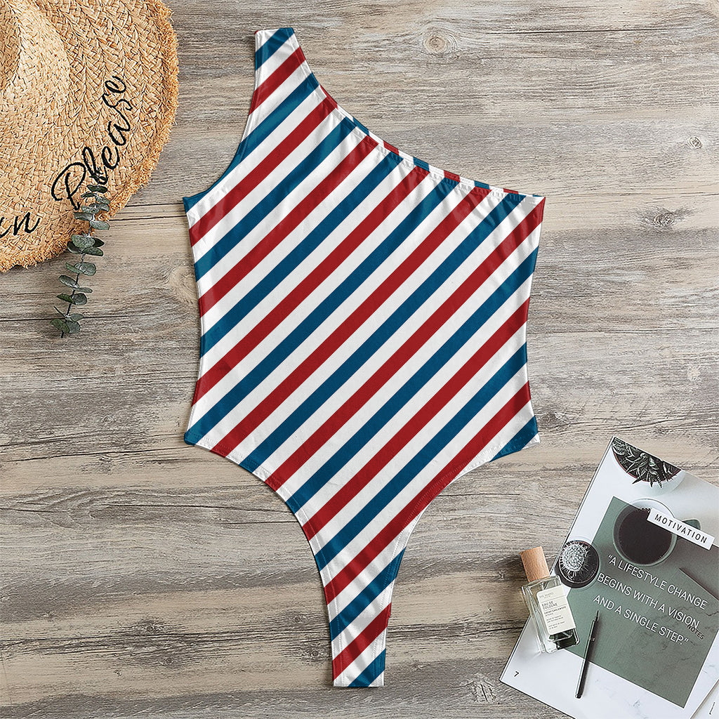 USA Patriotic Striped Pattern Print One Shoulder Bodysuit