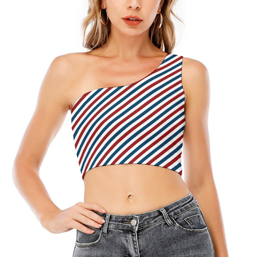 USA Patriotic Striped Pattern Print One Shoulder Crop Top