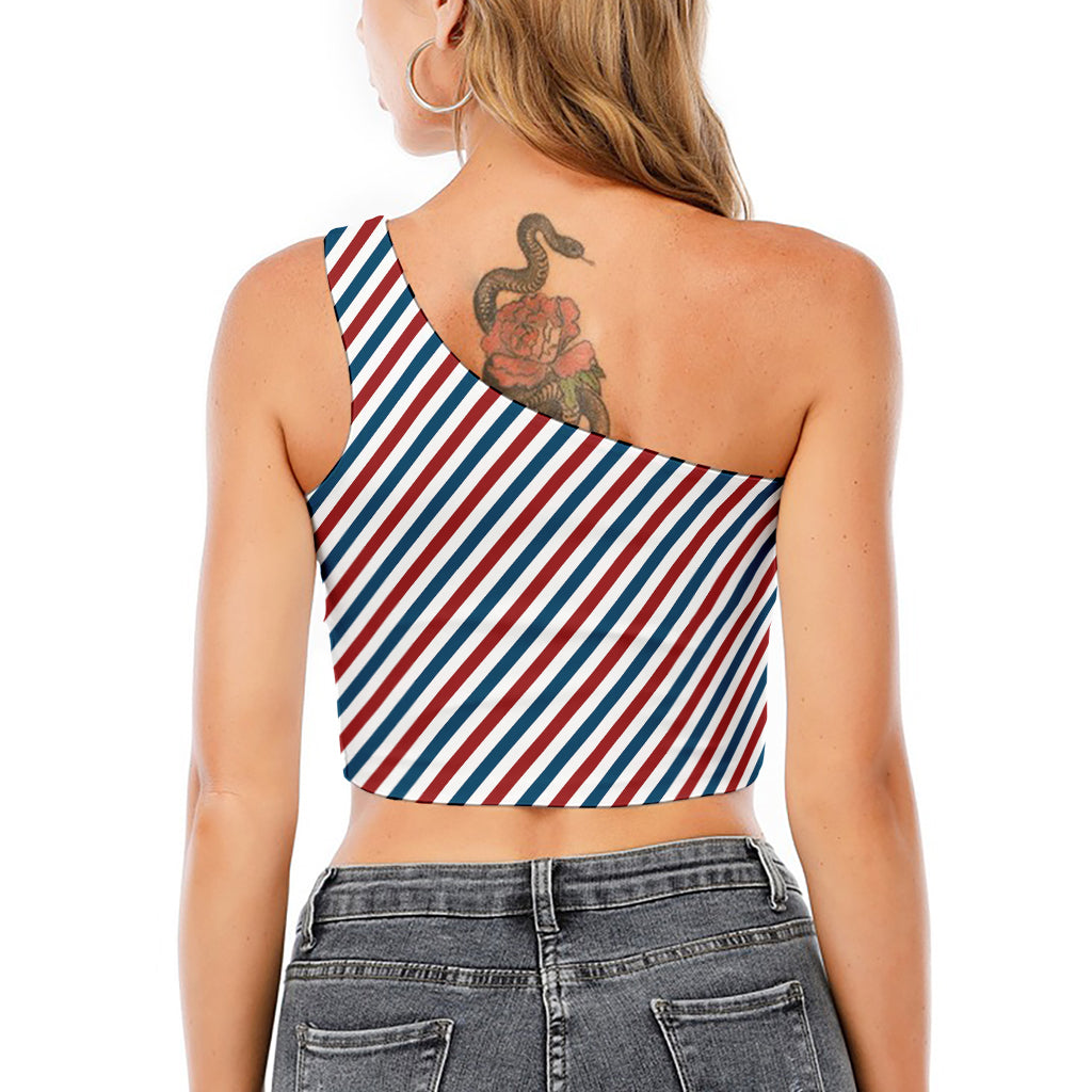 USA Patriotic Striped Pattern Print One Shoulder Crop Top