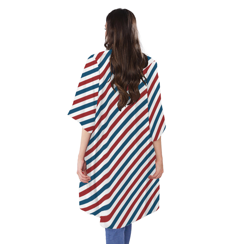 USA Patriotic Striped Pattern Print Open Front Beach Cover Up