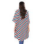 USA Patriotic Striped Pattern Print Open Front Beach Cover Up