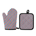 USA Patriotic Striped Pattern Print Oven Mitt And Pot Holder Set