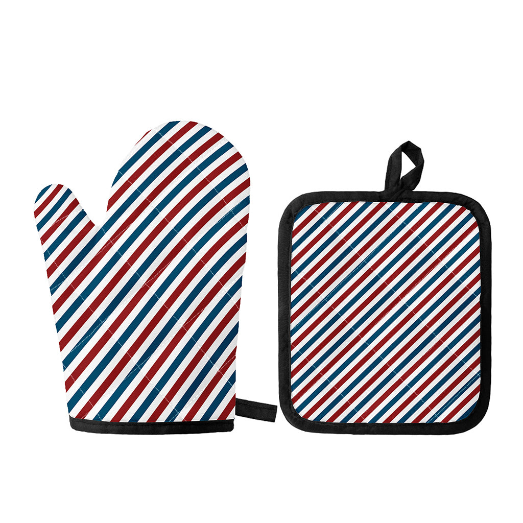 USA Patriotic Striped Pattern Print Oven Mitt And Pot Holder Set