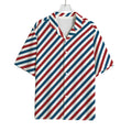 USA Patriotic Striped Pattern Print Rayon Hawaiian Shirt