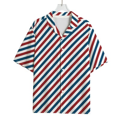 USA Patriotic Striped Pattern Print Rayon Hawaiian Shirt