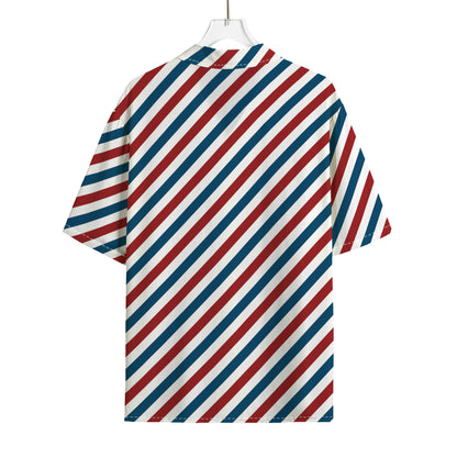 USA Patriotic Striped Pattern Print Rayon Hawaiian Shirt