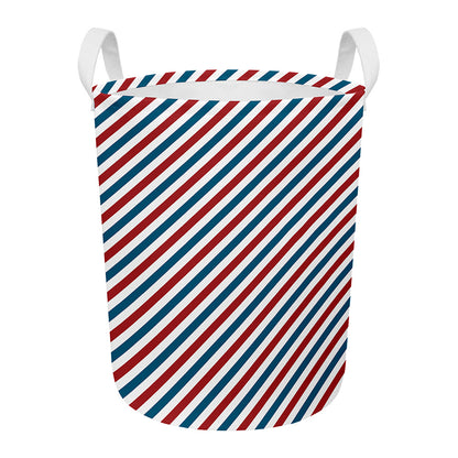 USA Patriotic Striped Pattern Print Round Laundry Basket