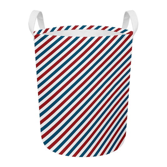 USA Patriotic Striped Pattern Print Round Laundry Basket