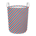 USA Patriotic Striped Pattern Print Round Laundry Basket