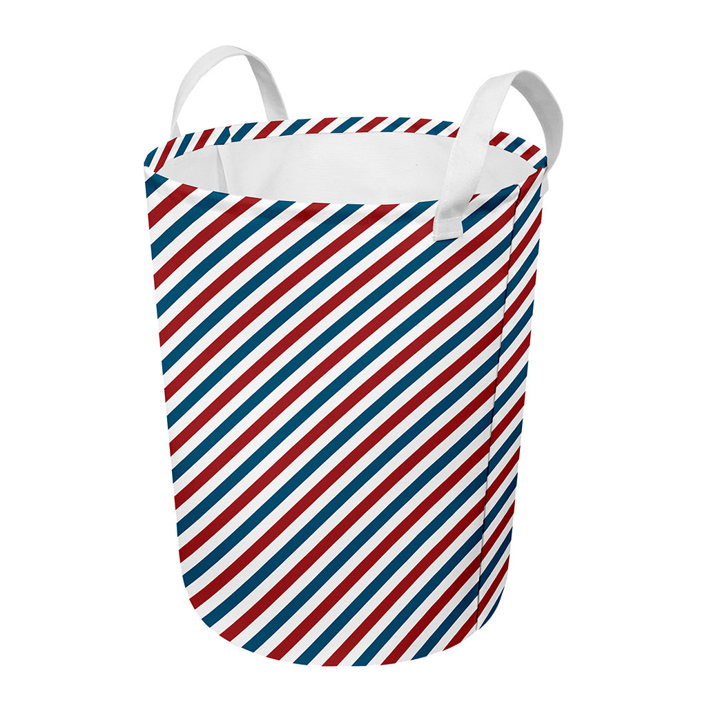 USA Patriotic Striped Pattern Print Round Laundry Basket