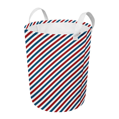 USA Patriotic Striped Pattern Print Round Laundry Basket