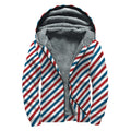 USA Patriotic Striped Pattern Print Sherpa Lined Zip Up Hoodie