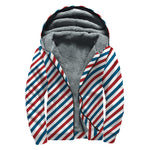 USA Patriotic Striped Pattern Print Sherpa Lined Zip Up Hoodie