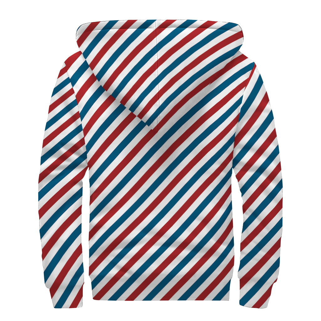 USA Patriotic Striped Pattern Print Sherpa Lined Zip Up Hoodie