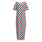 USA Patriotic Striped Pattern Print Short Sleeve Long Nightdress
