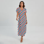 USA Patriotic Striped Pattern Print Short Sleeve Maxi Dress